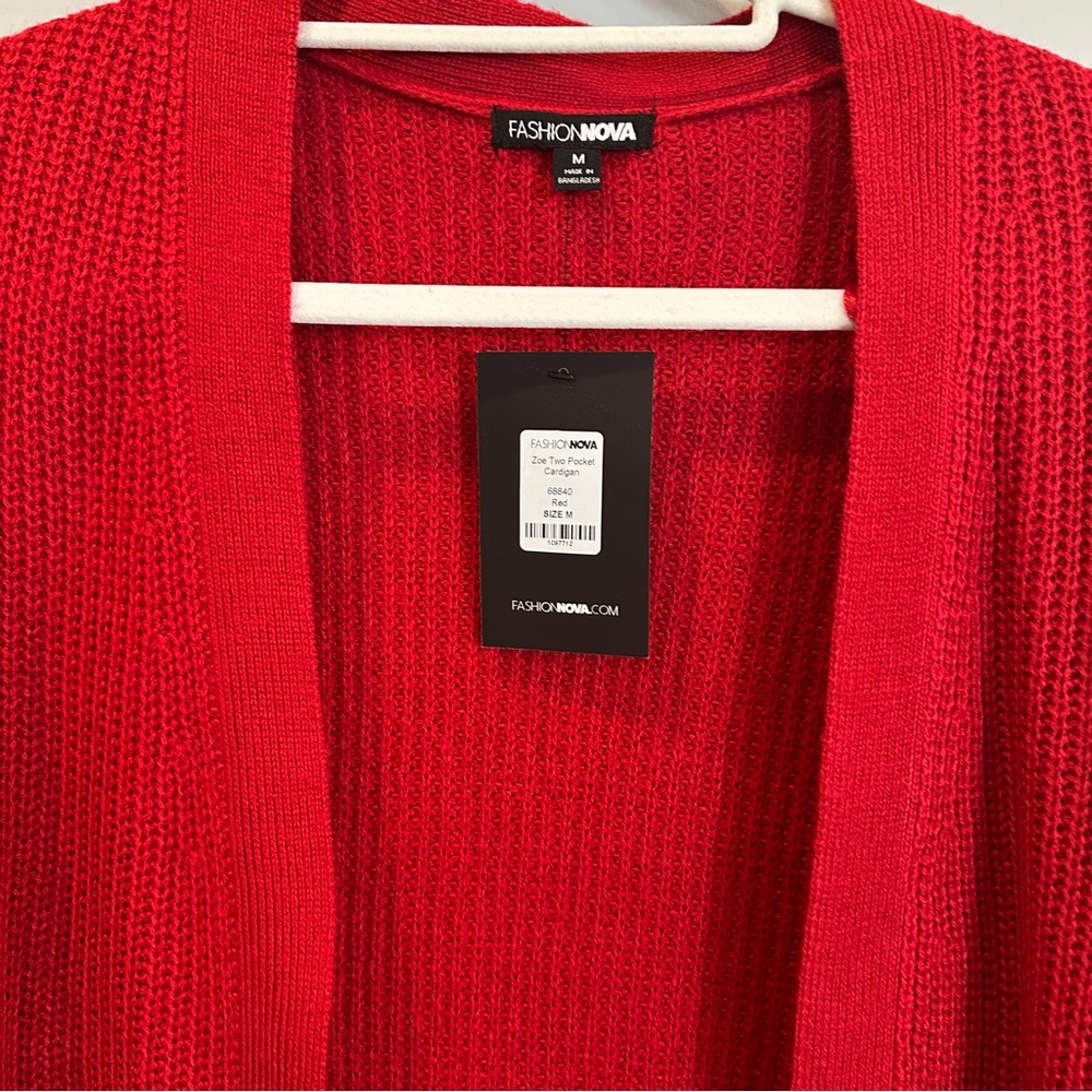 Fashion Nova Zoe Two Pocket Cardigan - Red (Size M) - Picture 2 of 6